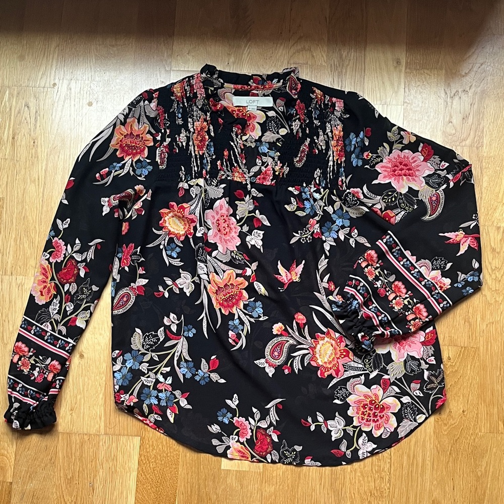 LOFT Black Floral Blouse